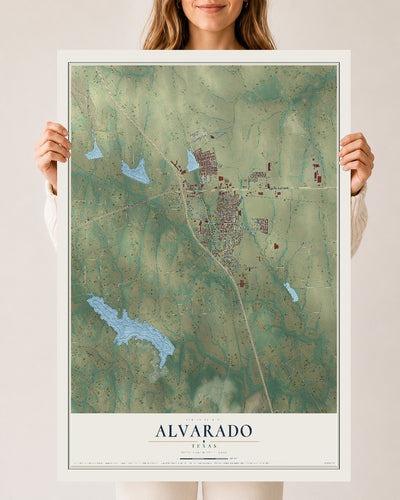 Map of Alvarado, Texas, 24 x 36 inch unframed archival matte print