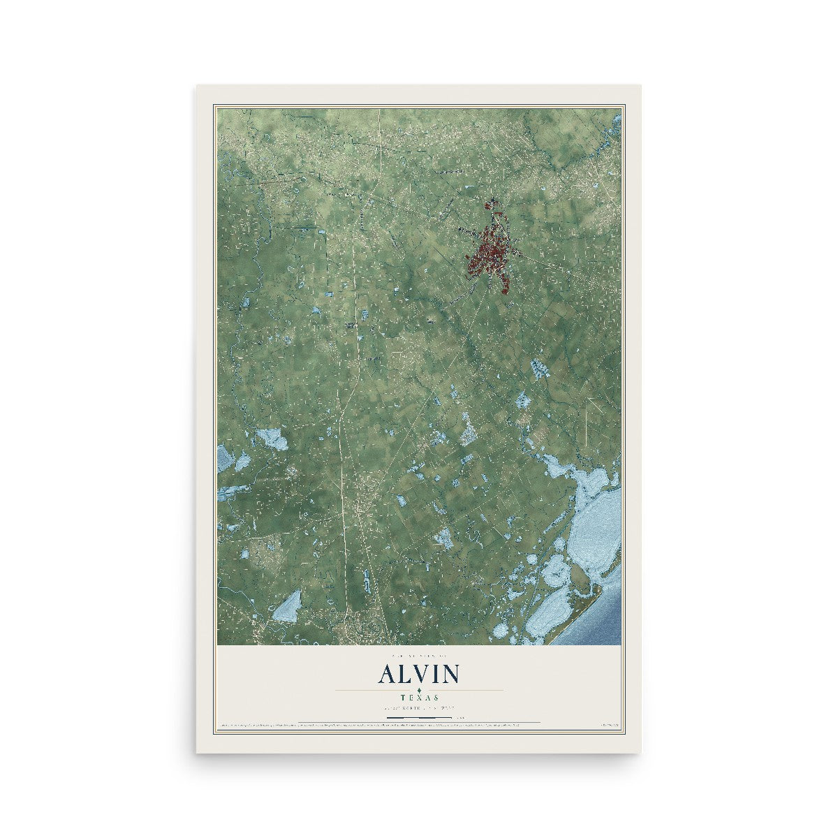 Map of Alvin, Texas, 12 x 18 inch unframed archival matte print