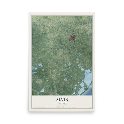 Map of Alvin, Texas, 12 x 18 inch unframed archival matte print