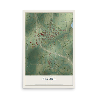 Map of Alvord, Texas, 12 x 18 inch unframed archival matte print