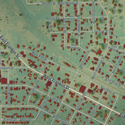 Close-up of the map of Alvord, Texas print showing street and building detail