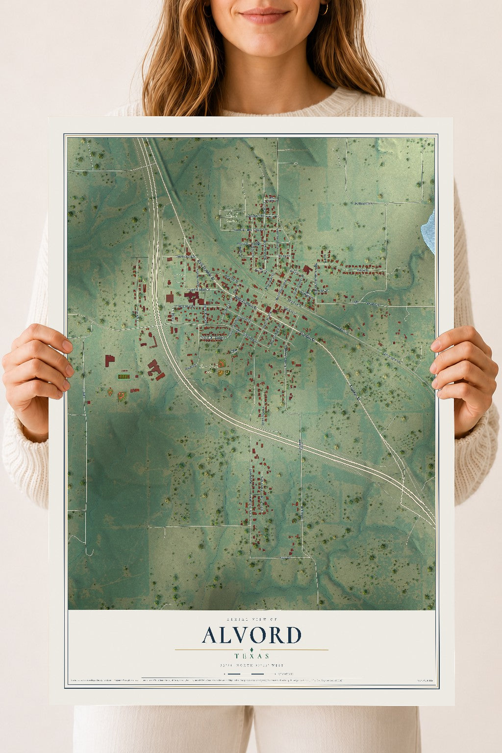 Map of Alvord, Texas, 18 x 24 inch unframed archival matte print