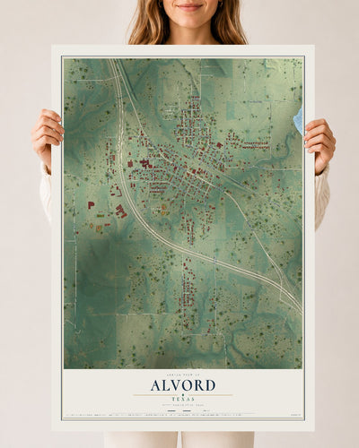 Map of Alvord, Texas, 24 x 36 inch unframed archival matte print
