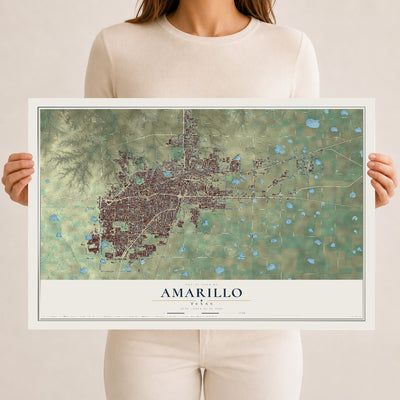 Map of Amarillo, Texas, 12 x 18 inch unframed archival matte print
