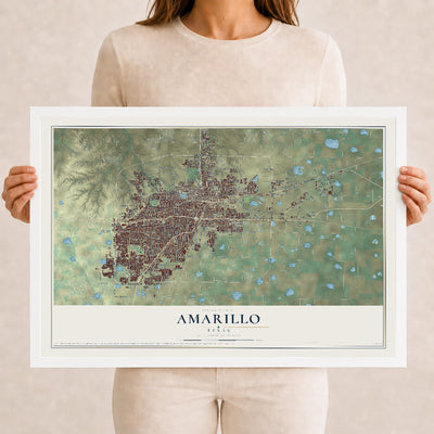 Map of Amarillo, Texas, 12 x 18 inch print in a white wood frame