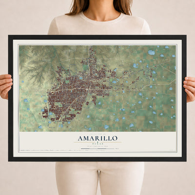 Map of Amarillo, Texas, 18 x 24 inch print in a black wood frame