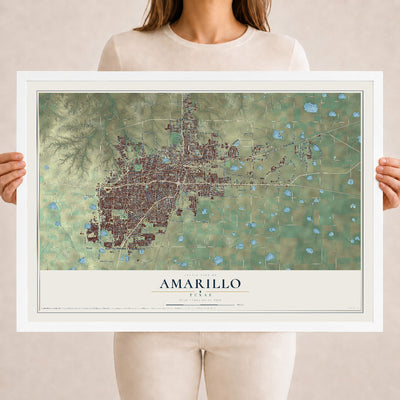 Map of Amarillo, Texas, 18 x 24 inch print in a white wood frame