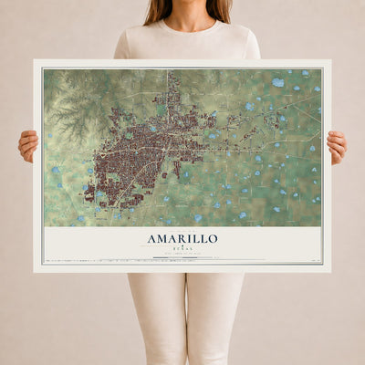 Map of Amarillo, Texas, 24 x 36 inch unframed archival matte print