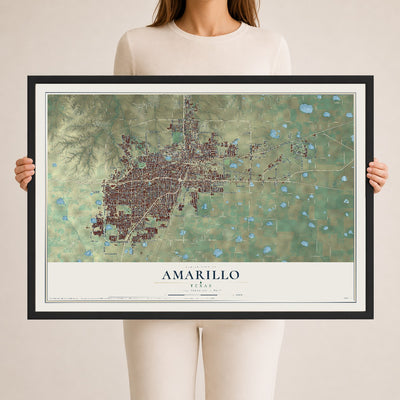 Map of Amarillo, Texas, 24 x 36 inch print in a black wood frame