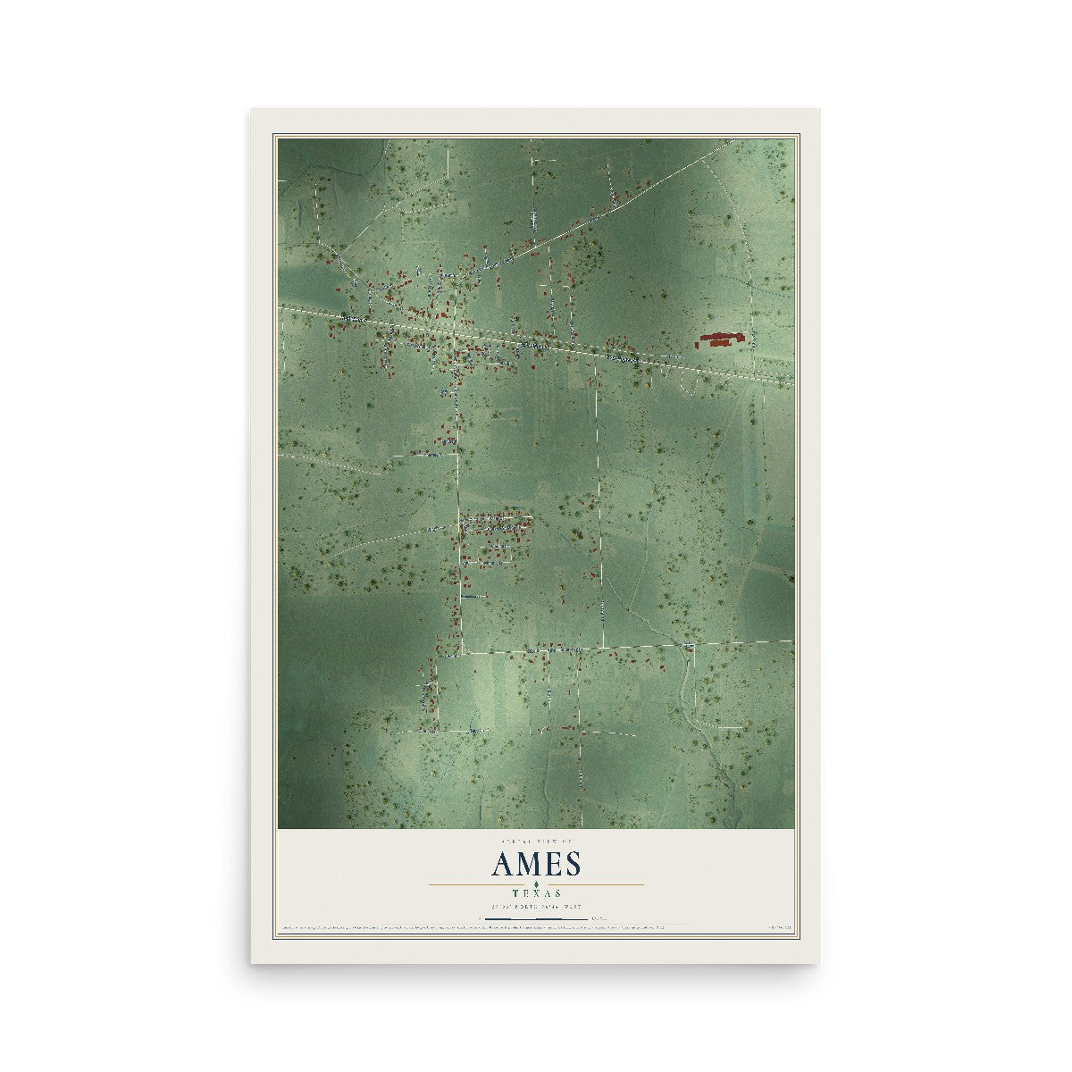 Map of Ames, Texas, 12 x 18 inch unframed archival matte print