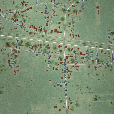 Close-up of the map of Ames, Texas print showing street and building detail