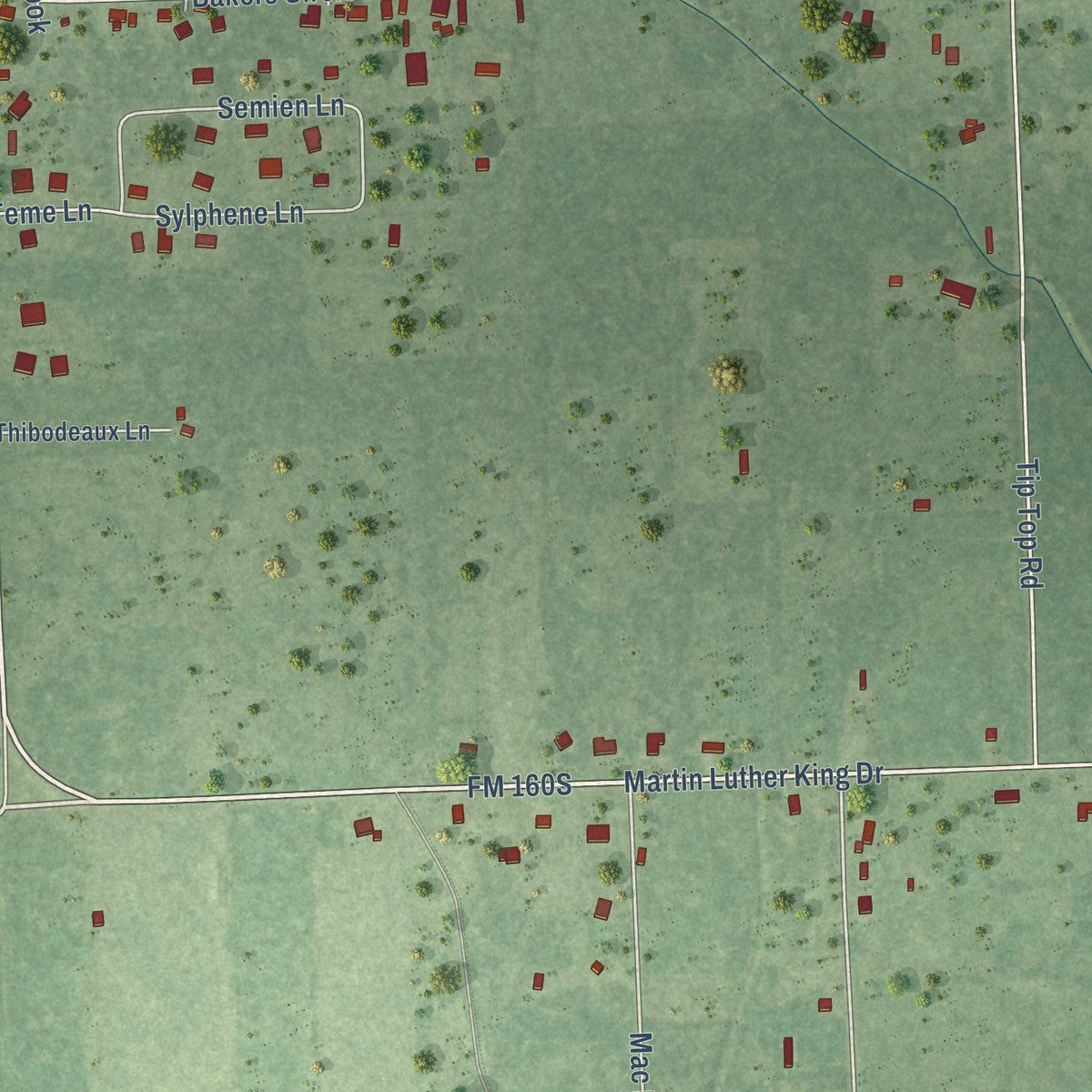 Second close-up of the map of Ames, Texas print showing more streets and buildings