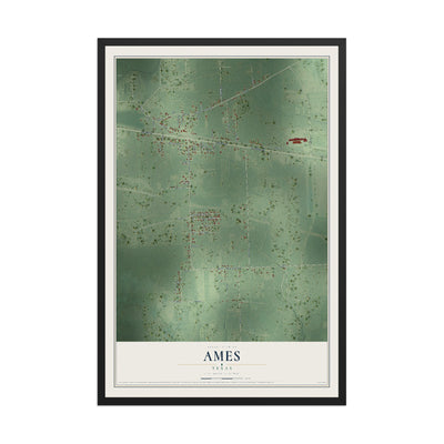Map of Ames, Texas, 12 x 18 inch print in a black wood frame