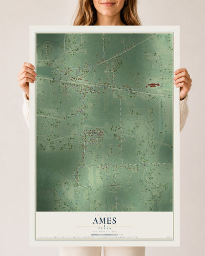 Map of Ames, Texas, 24 x 36 inch unframed archival matte print