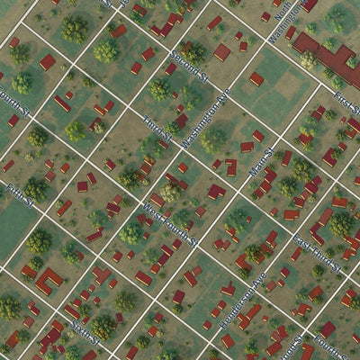 Close-up of the map of Amherst, Texas print showing street and building detail