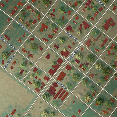 Second close-up of the map of Amherst, Texas print showing more streets and buildings