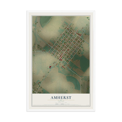 Map of Amherst, Texas, 12 x 18 inch print in a white wood frame