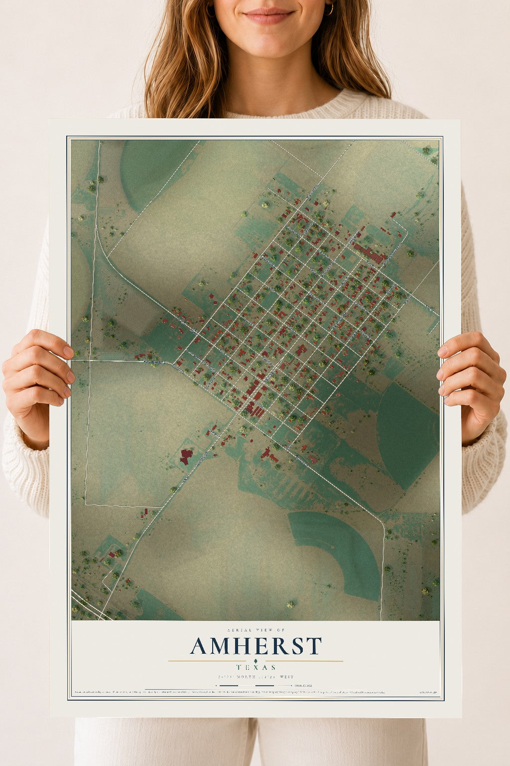 Map of Amherst, Texas, 18 x 24 inch unframed archival matte print