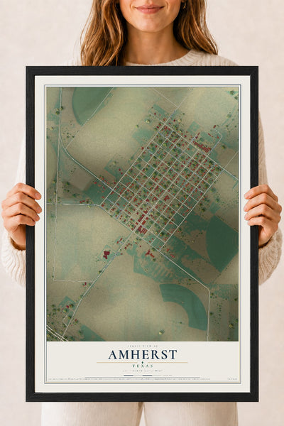 Map of Amherst, Texas, 18 x 24 inch print in a black wood frame