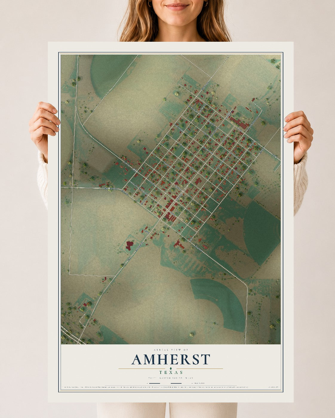 Map of Amherst, Texas, 24 x 36 inch unframed archival matte print