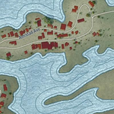 Close-up of the map of Amistad, Texas print showing street and building detail
