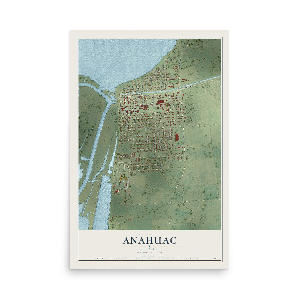 Map of Anahuac, Texas, 12 x 18 inch unframed archival matte print