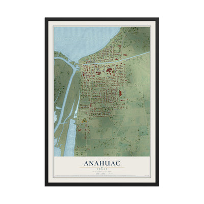 Map of Anahuac, Texas, 12 x 18 inch print in a black wood frame