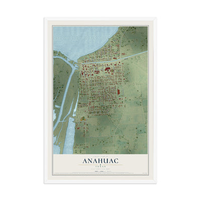 Map of Anahuac, Texas, 12 x 18 inch print in a white wood frame