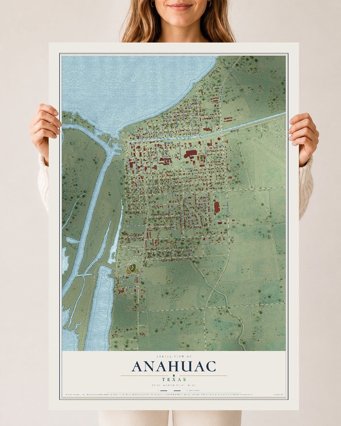 Map of Anahuac, Texas, 24 x 36 inch unframed archival matte print