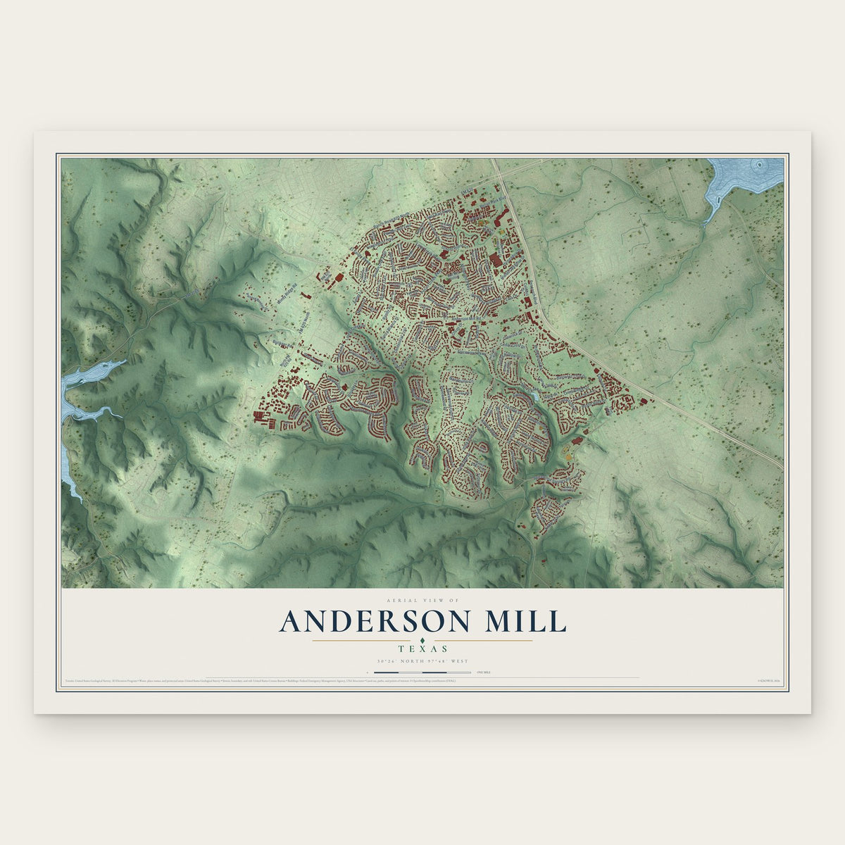 Anderson Mill, Texas map print, the full design