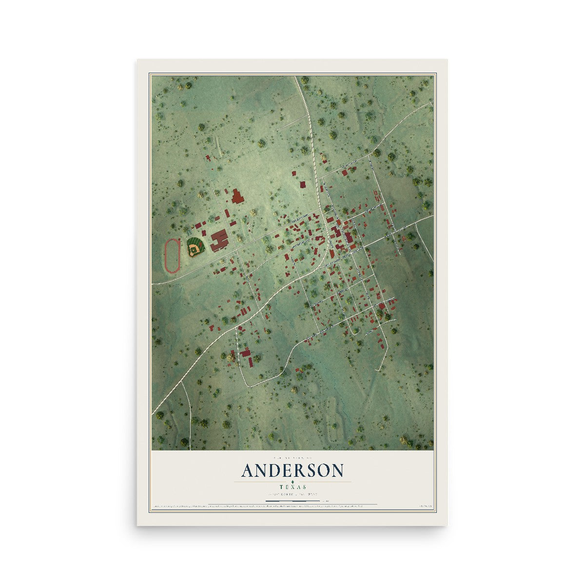 Map of Anderson, Texas, 12 x 18 inch unframed archival matte print