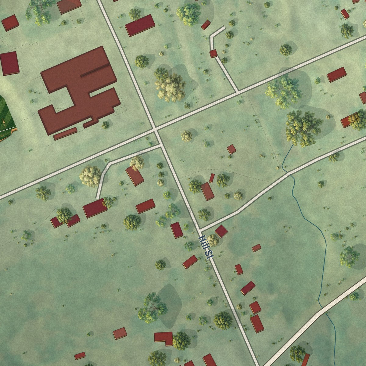 Second close-up of the map of Anderson, Texas print showing more streets and buildings