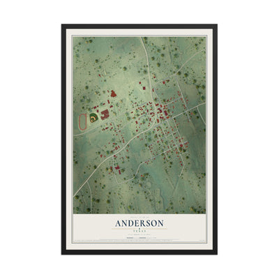 Map of Anderson, Texas, 12 x 18 inch print in a black wood frame