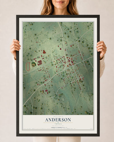 Map of Anderson, Texas, 24 x 36 inch print in a black wood frame