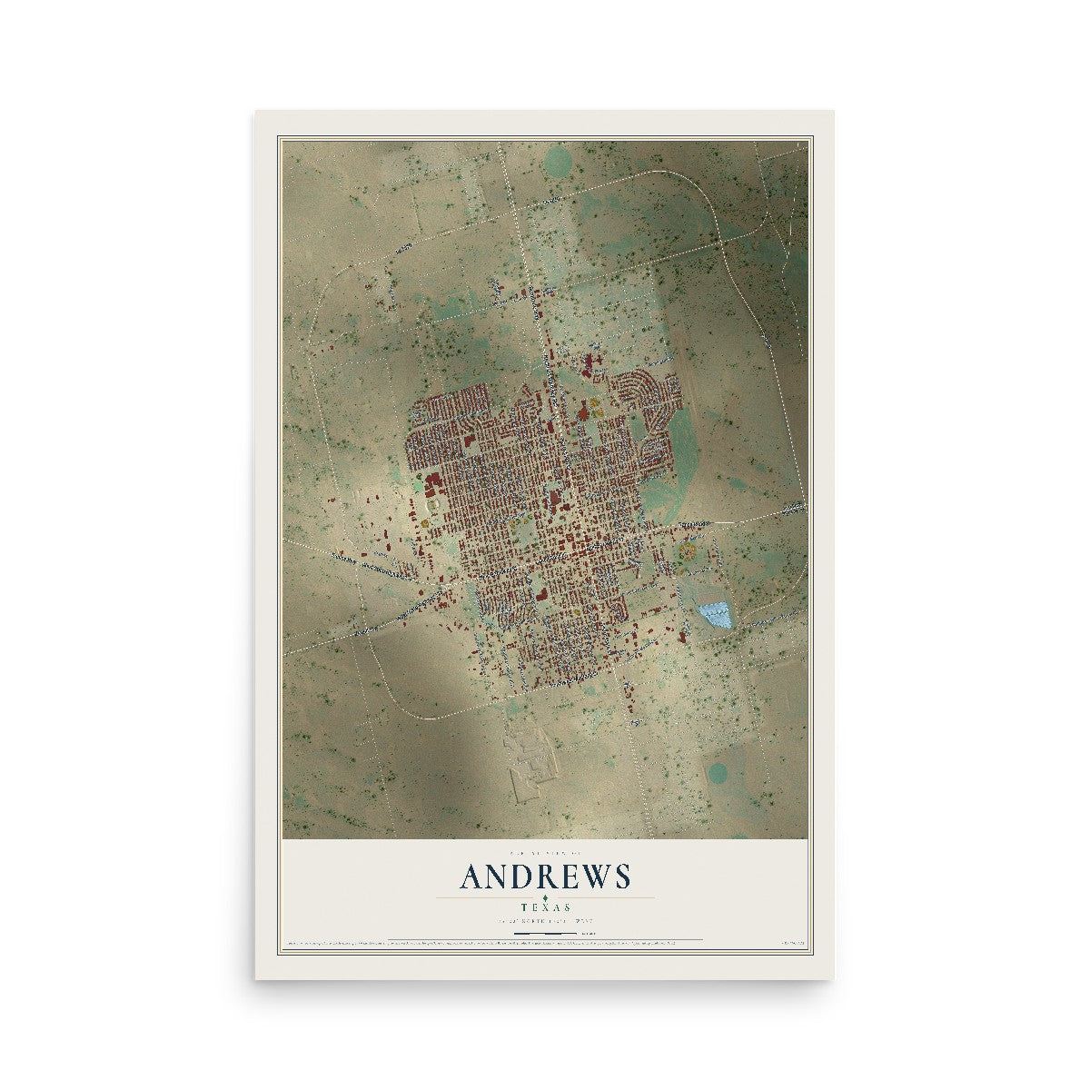 Map of Andrews, Texas, 12 x 18 inch unframed archival matte print