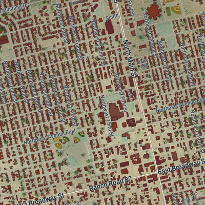 Close-up of the map of Andrews, Texas print showing street and building detail