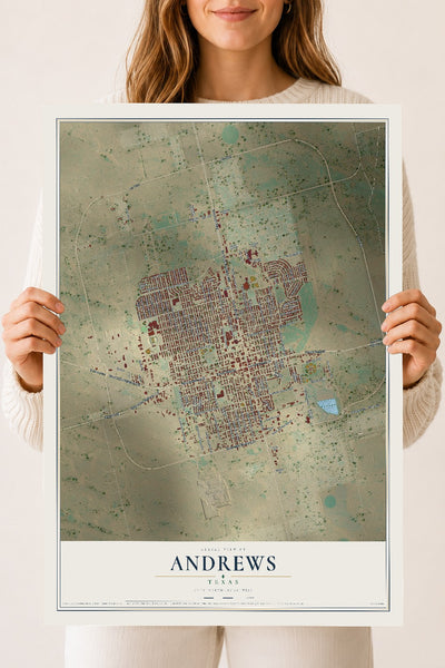 Map of Andrews, Texas, 18 x 24 inch unframed archival matte print