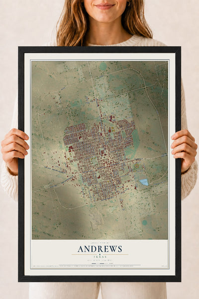 Map of Andrews, Texas, 18 x 24 inch print in a black wood frame