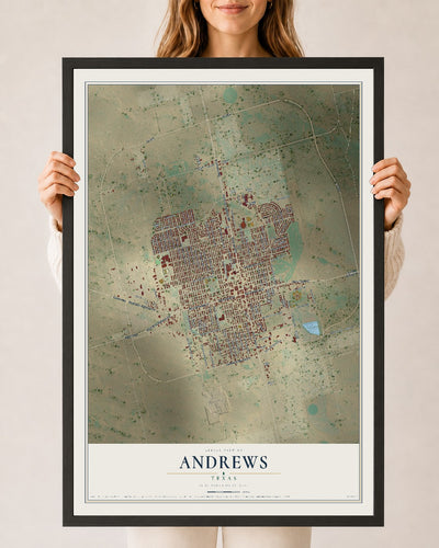 Map of Andrews, Texas, 24 x 36 inch print in a black wood frame