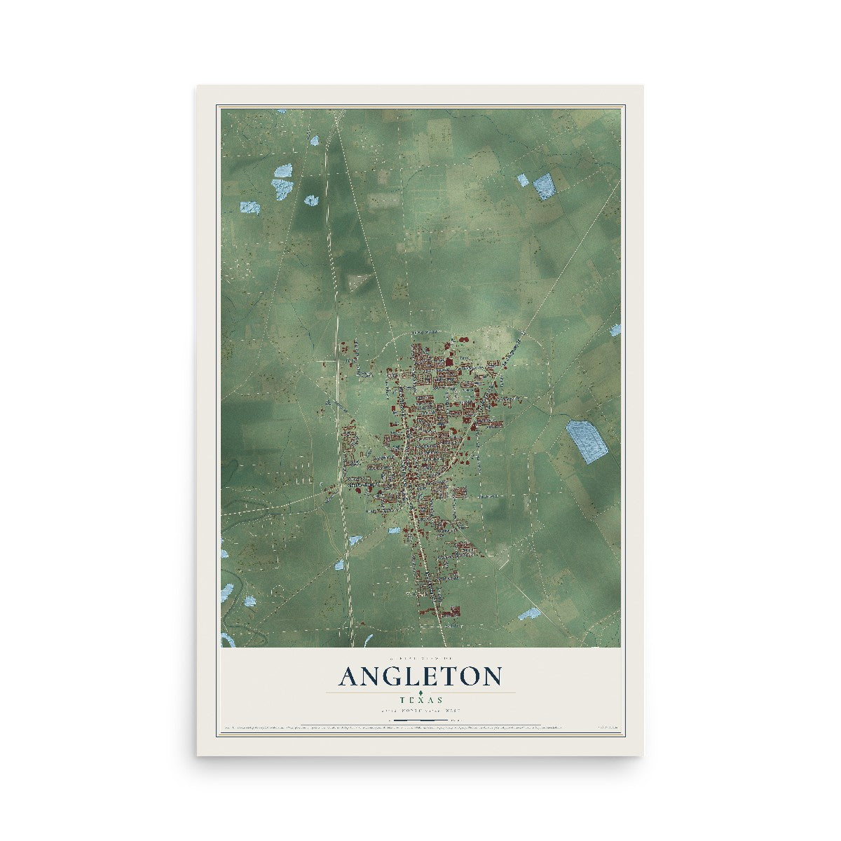 Map of Angleton, Texas, 12 x 18 inch unframed archival matte print