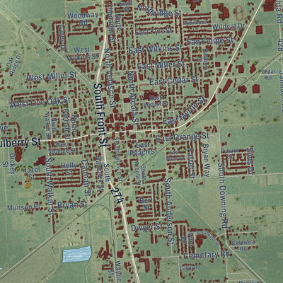 Close-up of the map of Angleton, Texas print showing street and building detail