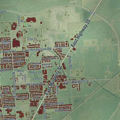 Second close-up of the map of Angleton, Texas print showing more streets and buildings