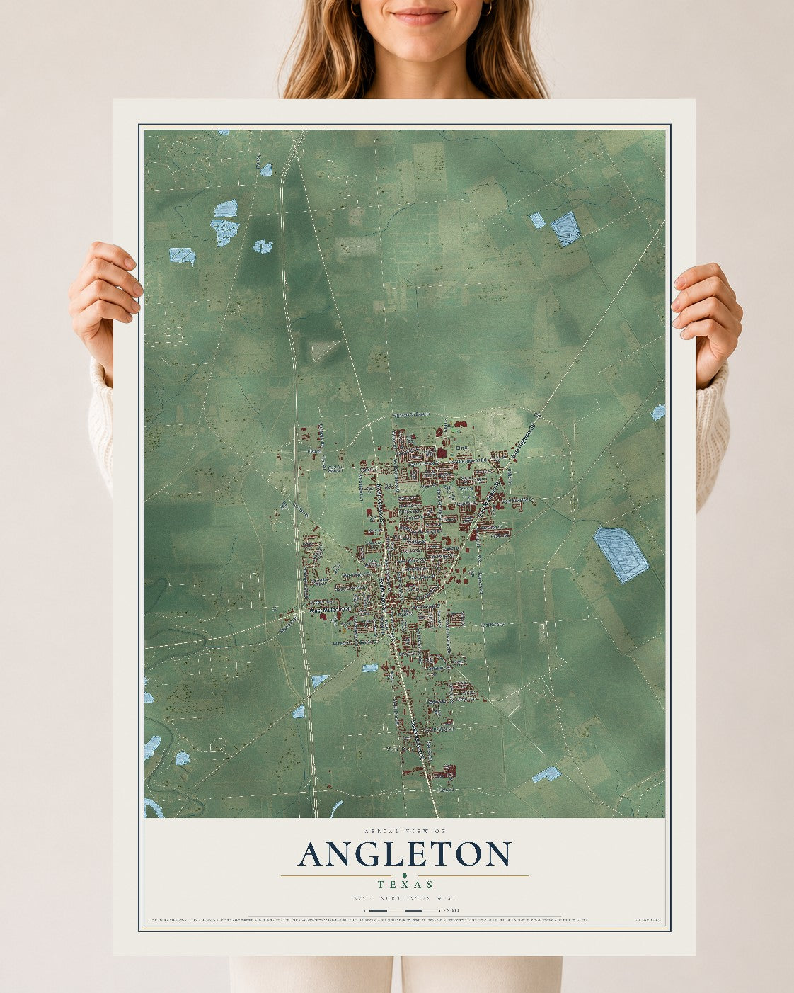 Map of Angleton, Texas, 24 x 36 inch unframed archival matte print