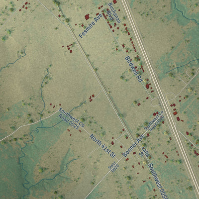 Close-up of the map of Angus, Texas print showing street and building detail