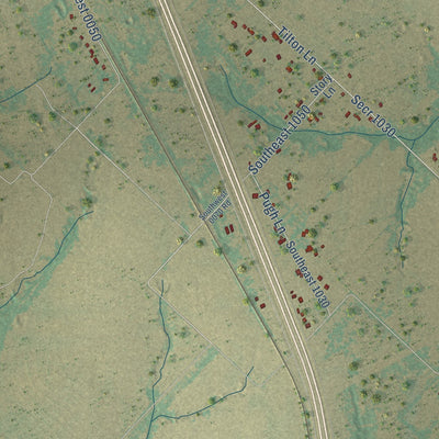 Second close-up of the map of Angus, Texas print showing more streets and buildings