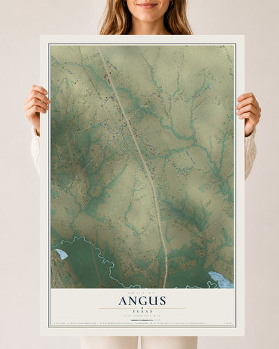 Map of Angus, Texas, 24 x 36 inch unframed archival matte print