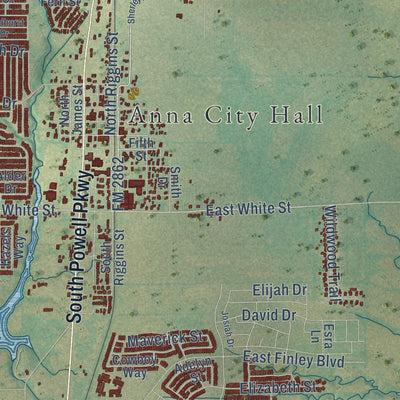 Close-up of the map of Anna, Texas print showing street and building detail