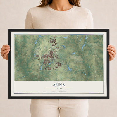 Map of Anna, Texas, 12 x 18 inch print in a black wood frame
