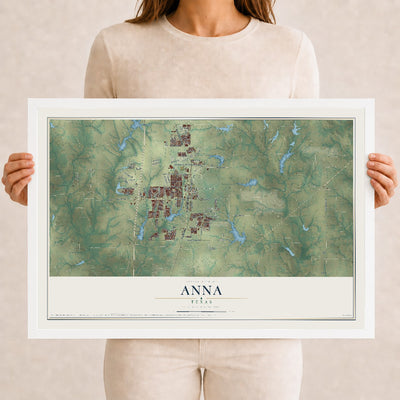 Map of Anna, Texas, 12 x 18 inch print in a white wood frame