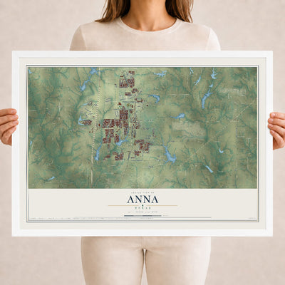 Map of Anna, Texas, 18 x 24 inch print in a white wood frame